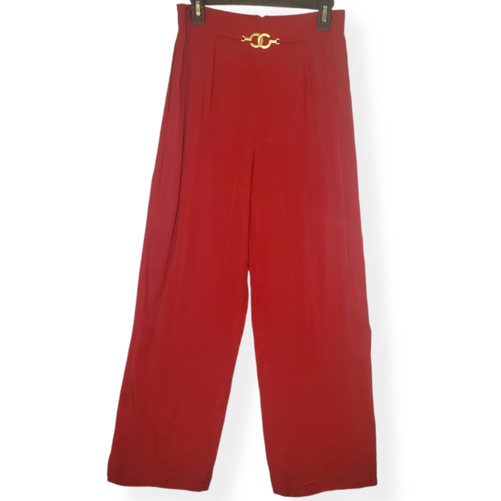 Vintage 90s Red Rayon Super High Waisted Trousers